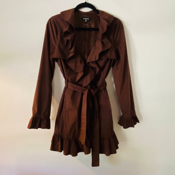 bebe Jackets & Blazers - bebe Raincoat Ruffles Tie at Waist Dk. Copper Med